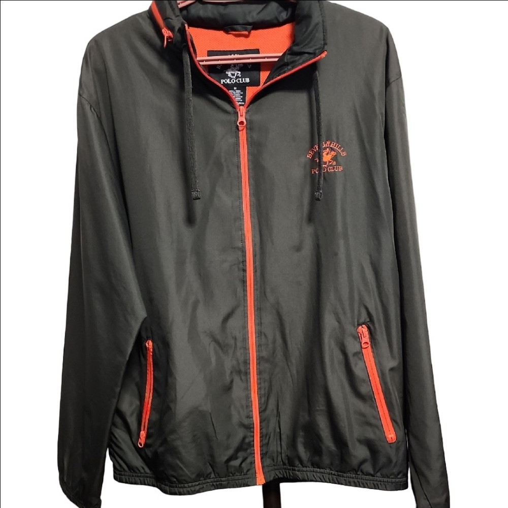 #047 Beverly Hills Polo Club Black and Red Windbreaker with Stand-Up Collar